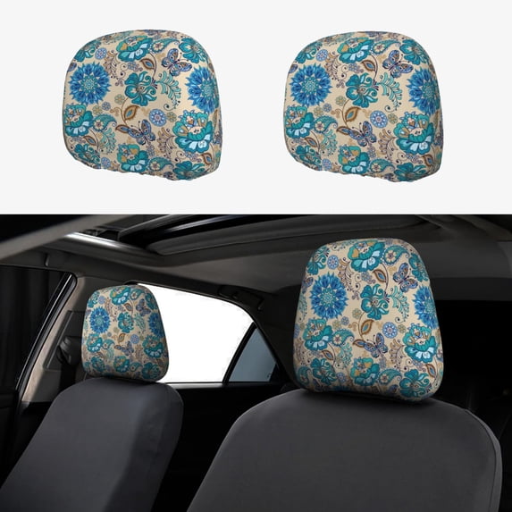 Naloa Vintage Floral Butterflies Print 2 PCS Car All-Inclusive Headrest Cover,Seat Headrest Cover Headrest Cover Protector for Most Car Models