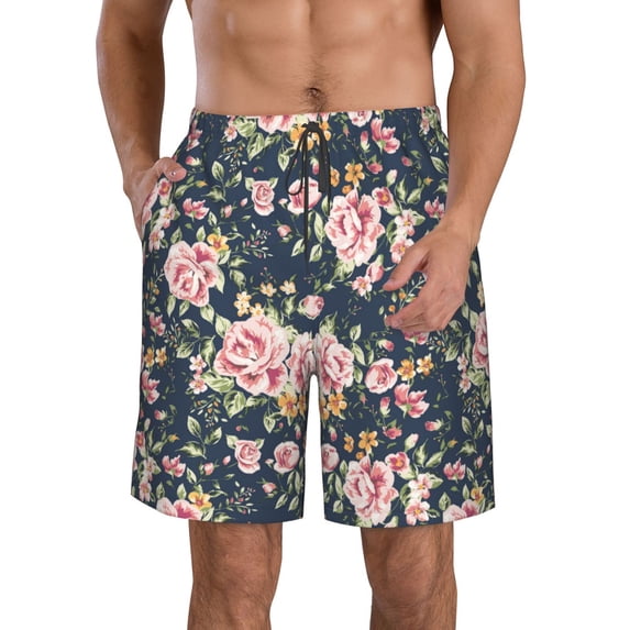 Naloa Vintage Floral Men's Beach Shorts, Surfing shorts, Swim trunks, Quick Dry Swim Trunks for Surfing Beach Fun - Small