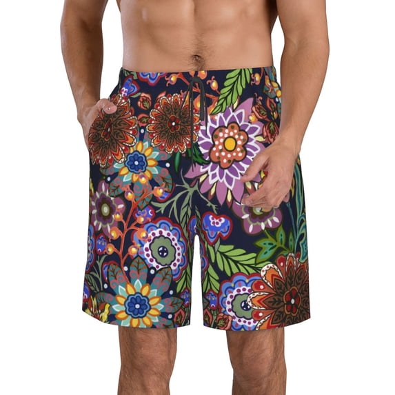 Naloa Vintage Floral Men's Beach Shorts, Surfing shorts, Swim trunks, Quick Dry Swim Trunks for Surfing Beach Fun - X-Large