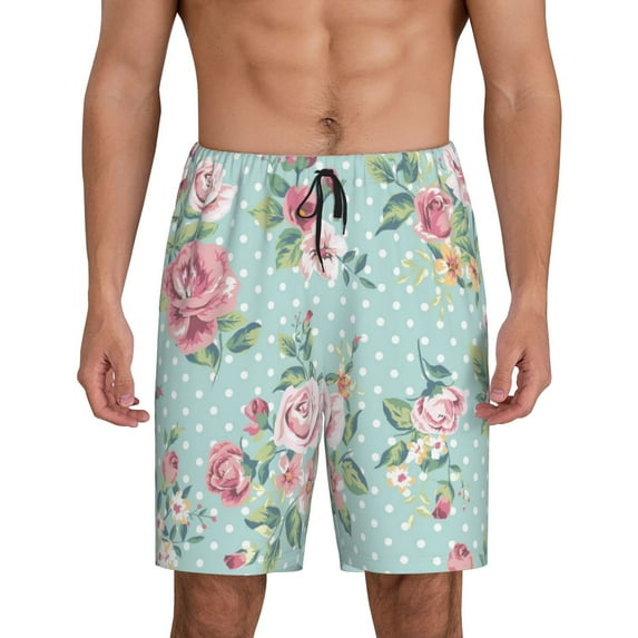 Naloa Vintage Floral Men's Short Pajama Pants, Lounge Comfort Shorts with Elasticized Waistband and Side Pockets - 4X-Large