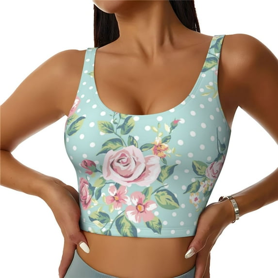 Naloa Vintage Floral Sports Bras for Women, High Support Bra with Removable Pads, Comfortable - X-Large