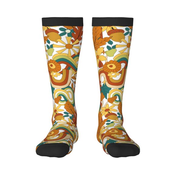 Naloa Vintage Floral Thigh High Socks Extra Long Stretchy Sock Women Over Knee High Opaque Stocking Daily Wear