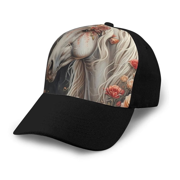 Naloa Vintage Floral White Horse Adult adjustable Print Baseball Hat, Patchwork curved brim baseball capfor Men and Women, One Size