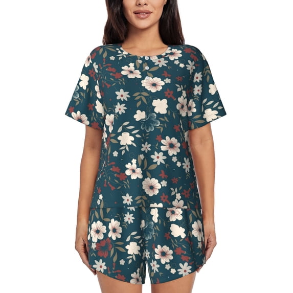 Naloa Vintage Floral Women's Short-Sleeved Pajama Set, Loungewear, Summer pajamas, Breathable Cozy - X-Large