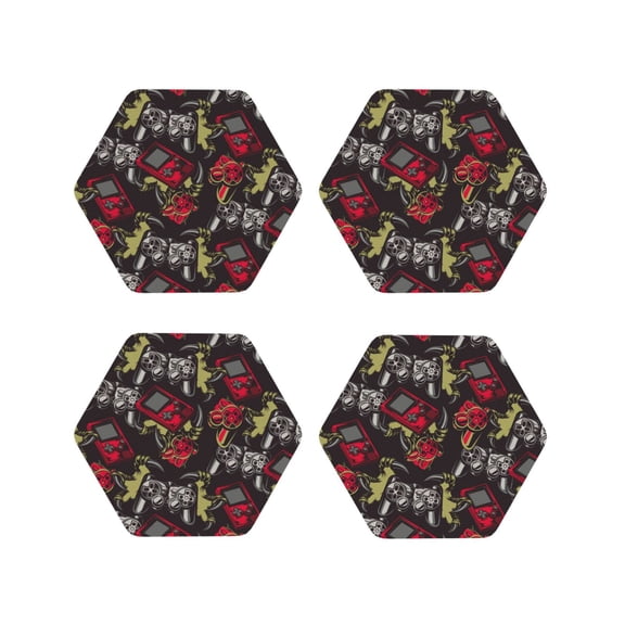 Naloa Vintage Gaming Leather Coasters for Drinks, Durable Drink Coasters 4 Set for Tabletop Protection, Luxurious Home Décor and Housewarming Gift ( {designName})Hexagon