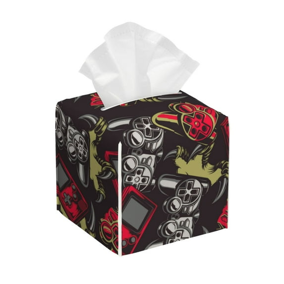 Naloa Vintage Gaming Tissue Box CoverLeather Tissue Holder Square Facial Tissue Case Facial Paper Organizer Dispenser for Bathroom, Vanity Countertop, Tabletop, Car