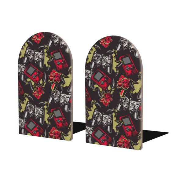 Naloa Vintage Gaming Wood Non-Skid Bookend for Shelves,Book Ends for Heavy Books, Book Stand for CDs,1 Pair