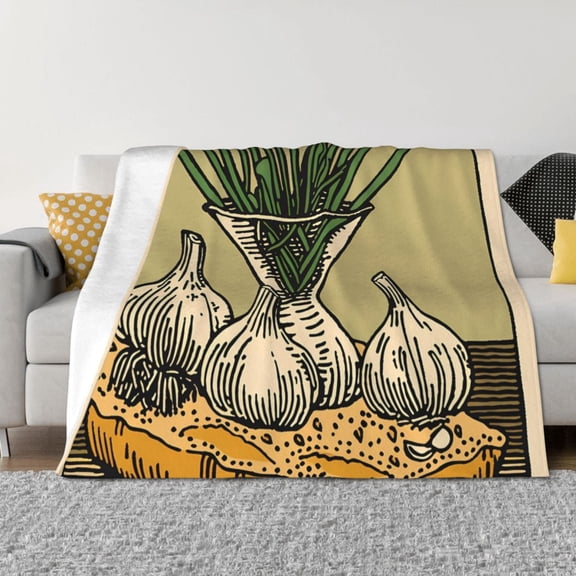 Naloa Vintage Garlic Bread Illustration Flannel Fleece Throw Blanket for Bed Couch, Thick Blanket - All Seasons Suitable for Women, Men and Kids-60"x50"