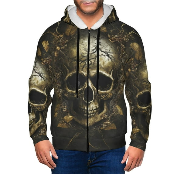 Naloa Vintage Gold Leaf Skull Men’s Hoodies, Zip up Hoodie, Sweatshirts,Hoodies for Men Sizes S-3XL-Small