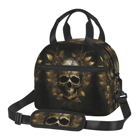 Naloa Vintage Gold Leaf Skull Print Lunch Bag for Women & Men Insulated Lunch Box or Cooler Lunch Tote Bags for Work, Travel, Outdoor