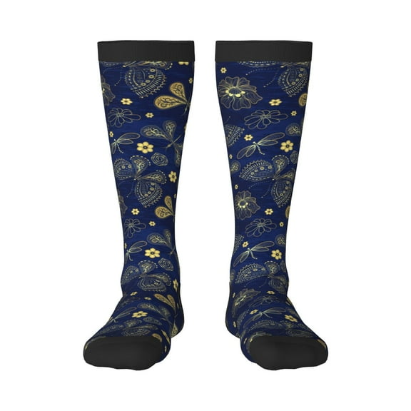 Naloa Vintage Golden Butterfly Thigh High Socks Extra Long Stretchy Sock Women Over Knee High Opaque Stocking Daily Wear