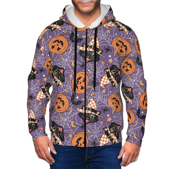 Naloa Vintage Halloween Black Cat Men’s Hoodies, Zip up Hoodie, Sweatshirts,Hoodies for Men Sizes S-3XL-Large