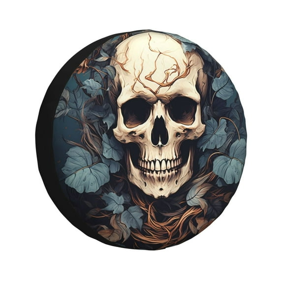 Naloa Vintage Leaf Flower Skull PVC Leather Spare Tire Wheel Cover for Car Truck SUV Camper Trailer Universal Fit many size14 inch