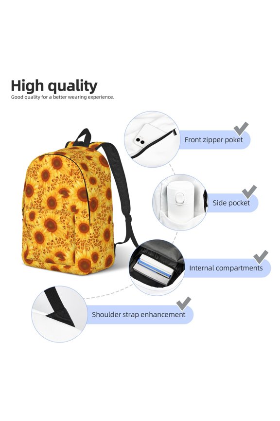 Vintage Leopard Print Sunflower Print Durable Canvas College Rucksack,Laptop Excursion Backpack,Travel Notebook School Backpack,Bookbag For Men Women