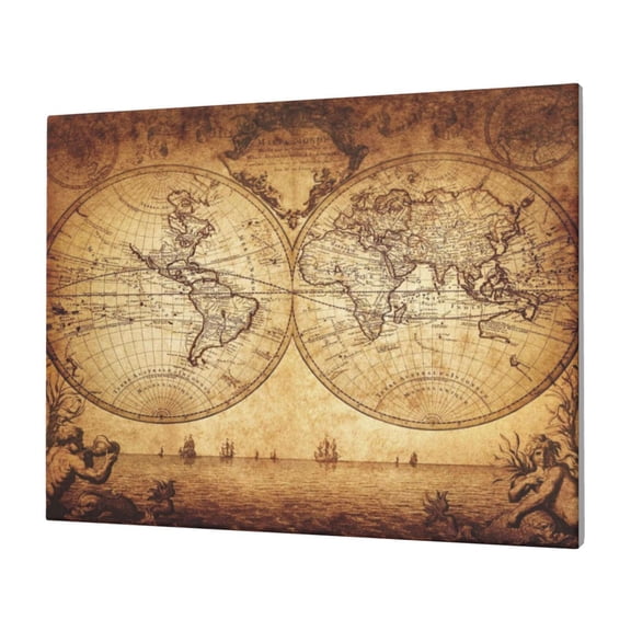 Naloa Vintage Map Of The World Print Canvas Picture,Wall Pictures, Modern Decorative Poster,Art Prints for Bedroom, Toilet, 40 x 30 cm, Built-in Wooden Frame