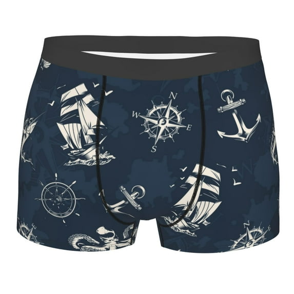 Naloa Vintage Marine Print Mens Underwear - Boxers for Men, Classic Briefs for Men
