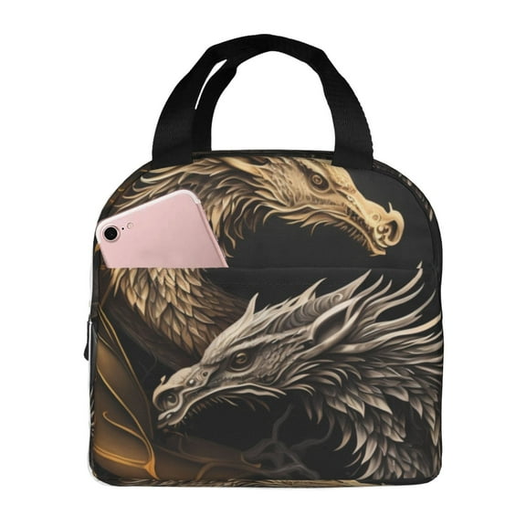 Naloa Vintage Metal Dragon Print Lunch Box for Women Men,Insulated Lunch Bag,Lunchbox,Thermal Leakproof Cooler,Reusable Lunch Tote Bag for Work School Travel Picnic