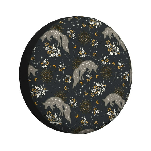 Naloa Vintage Moon with Plants and Fox PVC Leather Spare Tire Wheel Cover Spare Tire Cover, for Car Truck SUV Camper Trailer Universal Fit(14-17in)-17 inch