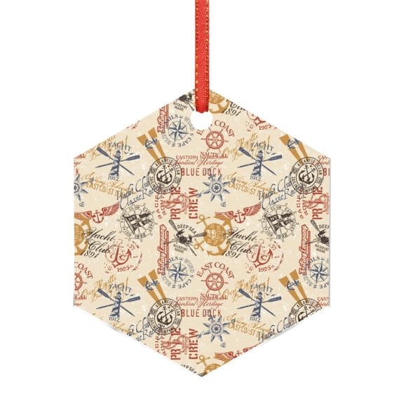 Naloa Vintage Nautical Acrylic Santa Tree Decorations Christmas Hanging Pendant for Christmas Winter New Year Party Hanging Decorations-Hexagon