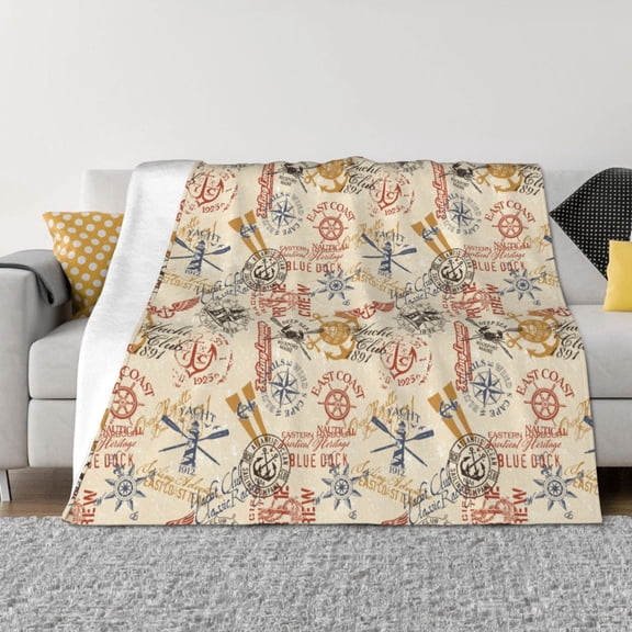 Naloa Vintage Nautical Flannel Blankets - Thick and Warm Blanket for Winter, Soft Fuzzy Plush King Blanket for All Seasons80"x60"