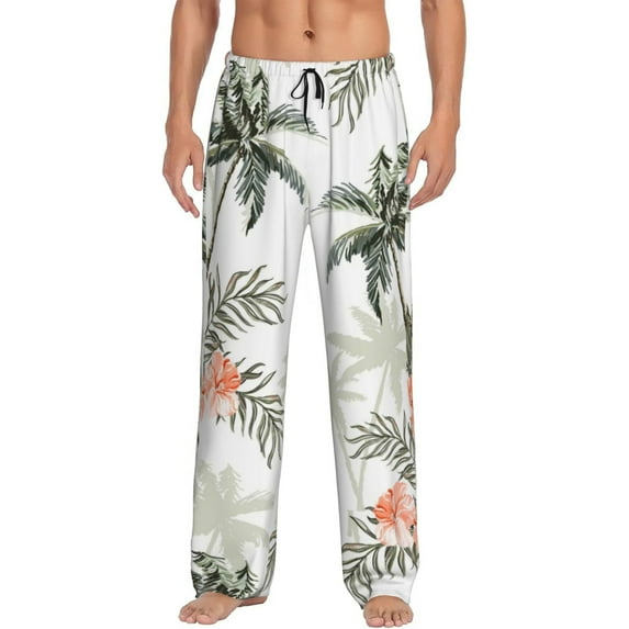 Naloa Vintage Palm Trees Pajama Pants Men, PJ Bottoms, Sleep & Lounge Pants-X-Large