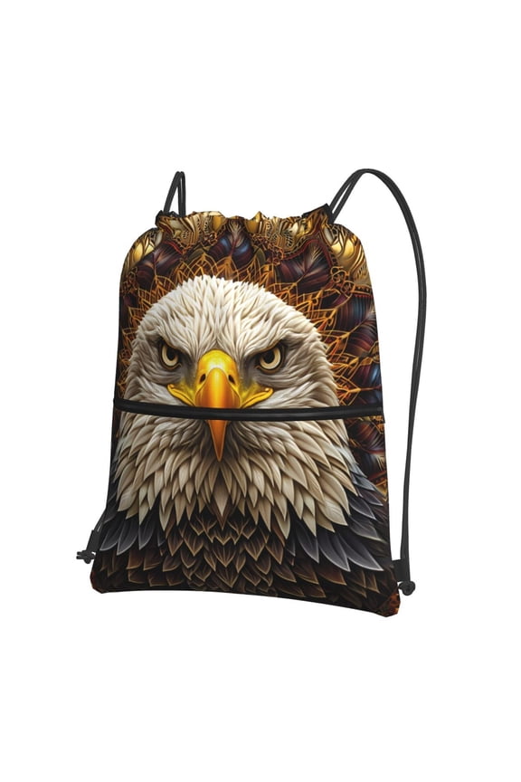 Vintage Pattern Bald Eagle Drawstring Backpack String Bag Cinch Water Resistant for Gym Shopping Sport Yoga