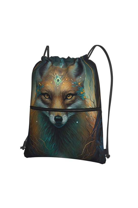 Vintage Pattern Fox Drawstring Backpack String Bag Cinch Water Resistant for Gym Shopping Sport Yoga