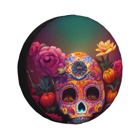 Naloa Vintage Patterned Skull PVC Leather Spare Tire Wheel Cover for Car Truck SUV Camper Trailer Universal Fit many size17 inch