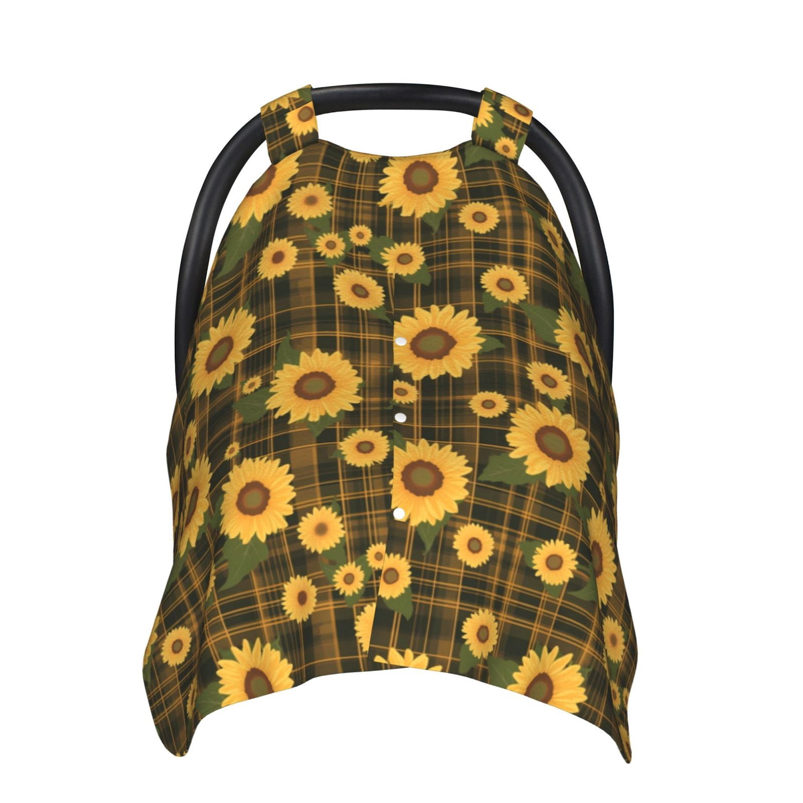 Naloa Vintage Plaid Sunflower Baby Car Seat Cover, Breathable Baby Carrier Cover, Multiuse Baby Carrier Cover & Nursing Breastfeeding Cover
