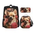 thumbnail image 1 of Naloa Vintage Red Flower Chihuahua Print Large Capacity Backpack Lunch Bag Pencil Case Combination 3 Piece Set for Student, 1 of 8