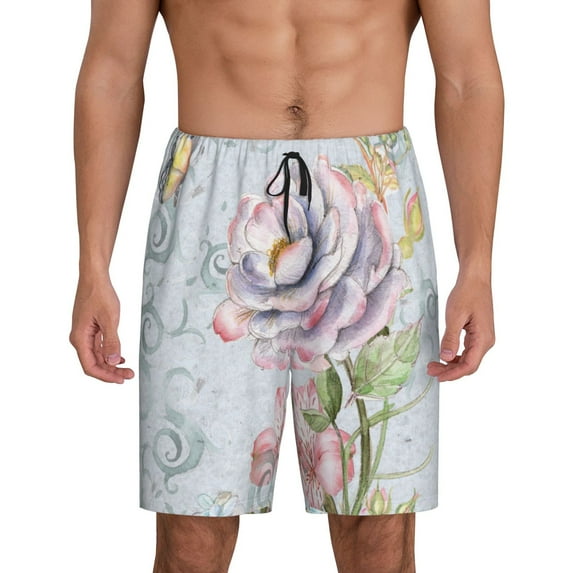 Naloa Vintage Rose Men's Short Pajama Pants, Lounge Comfort Shorts with Elasticized Waistband and Side Pockets - 3X-Large