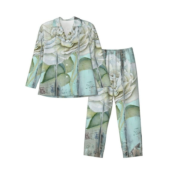 Naloa Vintage Rose1 Men’s Pajamas Set - Long Sleeve Button Down Sleep Shirt and Pajama Bottoms Sleepwear Set-Medium