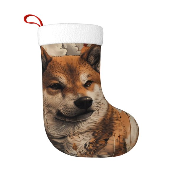 Naloa Vintage Shiba Inu Art Christmas Stockings Decorations, Xmas Ornaments, DIY Personalized Farmhouse Decor for Home Family Party Tree