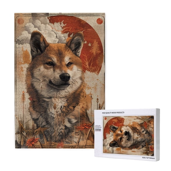 Naloa Vintage Shiba Inu Art Custom Puzzles Personalized Puzzle 1000 Pieces from Photo Custom Jigsaw Puzzle for Wedding, Graduation, (29.519.7in, Vertical)