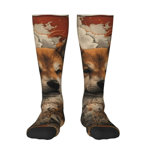 Naloa Vintage Shiba Inu Art Knee Socks, High Socks Long Stretchy Sock Women Knee High Stocking, Long Socks for Women