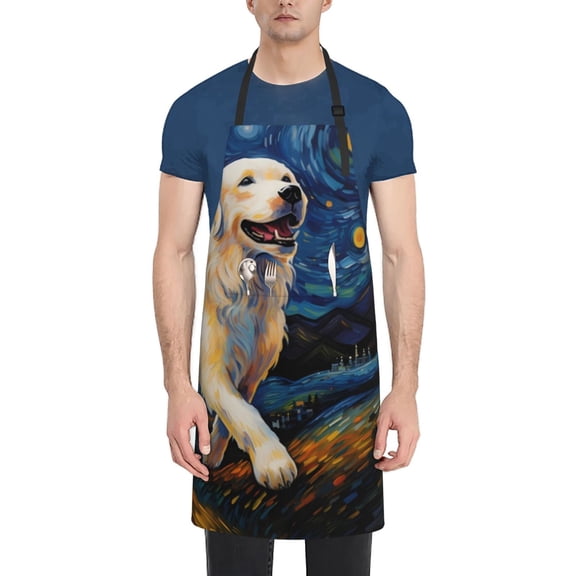 Naloa Vintage Starry Sky Labrador A Apron Kitchen Aprons with Pockets for Women Men Chef