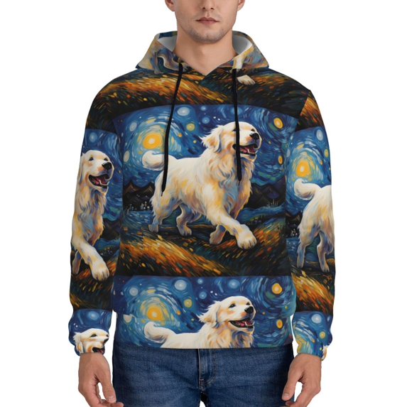 Naloa Vintage Starry Sky Labrador Men's Casual Hooded Collar Drawstring Hoodies Pullover Sweatshirts Casual Long Sleeve Shirts-X-Large