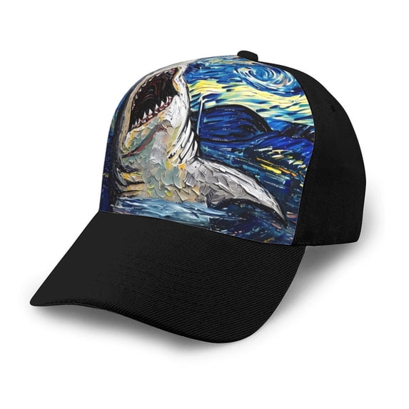 Naloa Vintage Starry Sky Shark Adult adjustable Print Baseball Hat, Patchwork curved brim baseball capfor Men and Women, One Size