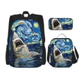 thumbnail image 1 of Naloa Vintage Starry Sky Shark Print Large Capacity Backpack Lunch Bag Pencil Case Combination 3 Piece Set for Student, 1 of 8