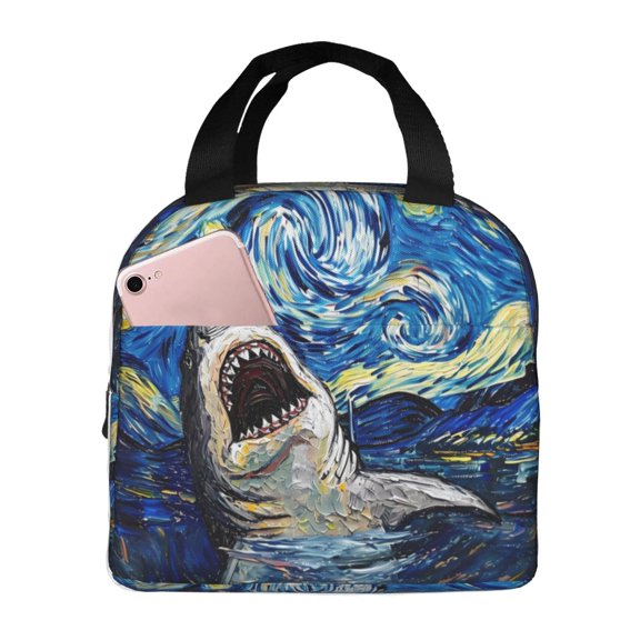 Naloa Vintage Starry Sky Shark Print Lunch Box for Women Men,Insulated Lunch Bag,Lunchbox,Thermal Leakproof Cooler,Reusable Lunch Tote Bag for Work School Travel Picnic