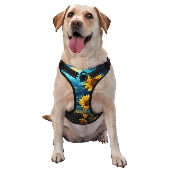 Naloa Vintage Starry Sky Sunflower Pet Harness Vest with Traction Rope, Adjustable No-Choke Dog Vest for Outdoor, Walking - Large