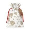 thumbnail image 1 of Naloa Vintage Stylized White Color Drawstring Christmas Bags, 3D Xmas Gift Bags, Christmas Wrapping Bags, Xmas Goodie Bags, Treat Pouch Bags, Party Favor Bags-Medium, 1 of 9