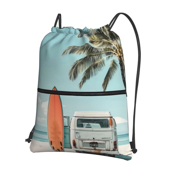 Naloa Vintage Surf Van Beach Drawstring Backpack String Bag Cinch Water Resistant for Gym Shopping Sport Yoga