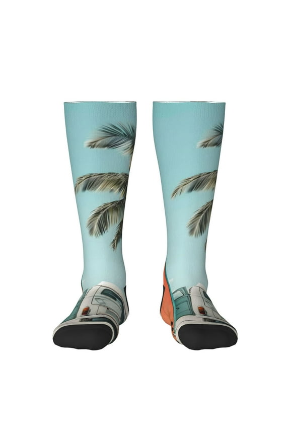 Vintage Surf Van Beach Knee Socks, High Socks Long Stretchy Sock Women Knee High Stocking, Long Socks for Women