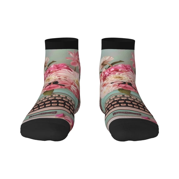 Naloa Vintage Typewriter Floral Ankle Socks for Women Non Slip Socks No Show Socks Classic Low Cut Casual Socks Casual Socks