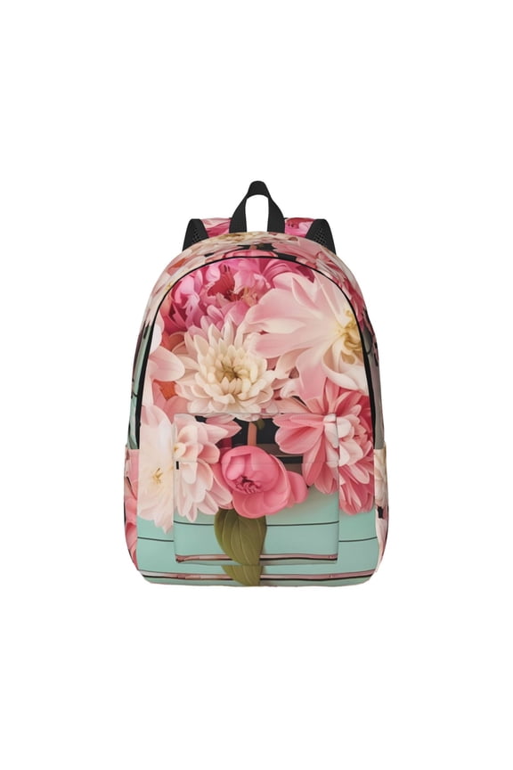Vintage Typewriter Floral Canvas Backpack for Men Women Rucksack Casual Travel Daypack College Tote Satchel Bookbag for Teens-Small