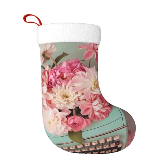 Naloa Vintage Typewriter Floral Christmas Stockings Decorations, Xmas Ornaments, DIY Personalized Farmhouse Decor for Home Family Party Tree