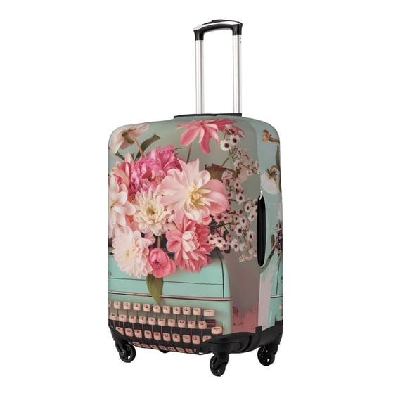 Naloa Vintage Typewriter Floral Elastic Suitcase Protector, Travel Suitcase Protector Cover Fits 18-32in Suitcase(No luggage included)-Large