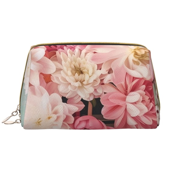 Naloa Vintage Typewriter Floral Leather Makeup Bag for Purse Travel, Portable Small Cosmetic Organizer for Women and Girls, Make up Bag with Zipper