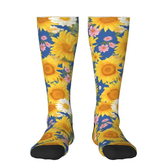 Naloa Vintage White Yellow Sunflower Thigh High Socks Extra Long Stretchy Sock Women Over Knee High Opaque Stocking Daily Wear